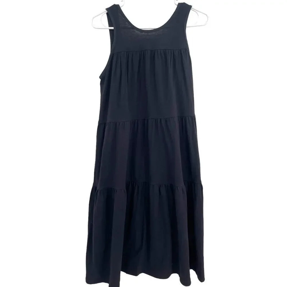 Everlane The Weekend Tiered Dress Size XS Sleeveless Midi Black